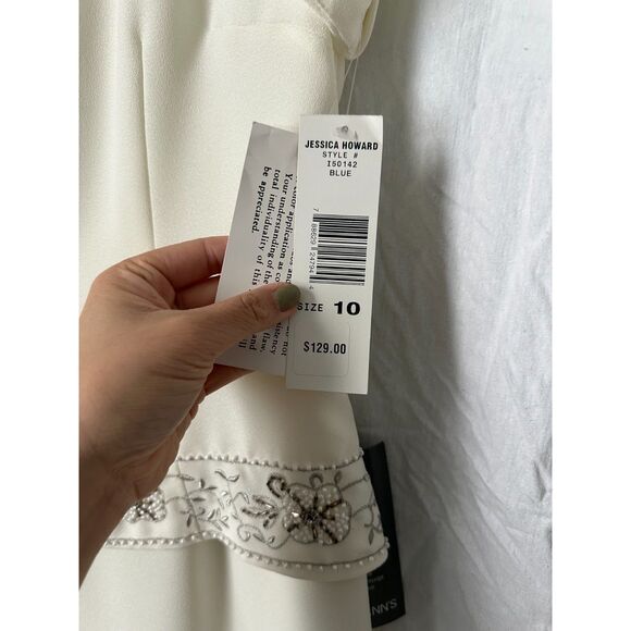 NWT Jessica Howard Short Sleeve Formal Ivory Beaded Maxi Dress Women's Size 10 - Picture 3 of 9